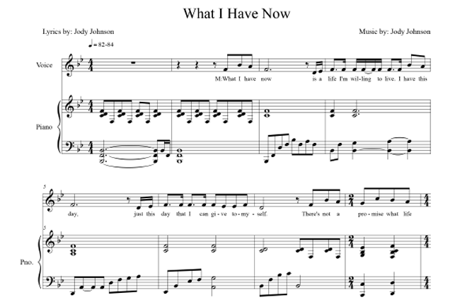 piano notation for "What I Have Now"